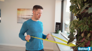 Standing row for senior's shoulder health ending position