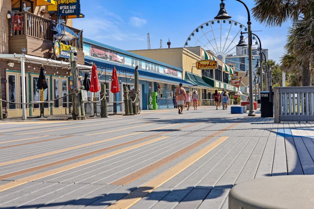 Bright colourful shot of the wheelchair friendly Myrtle Beach Promenade