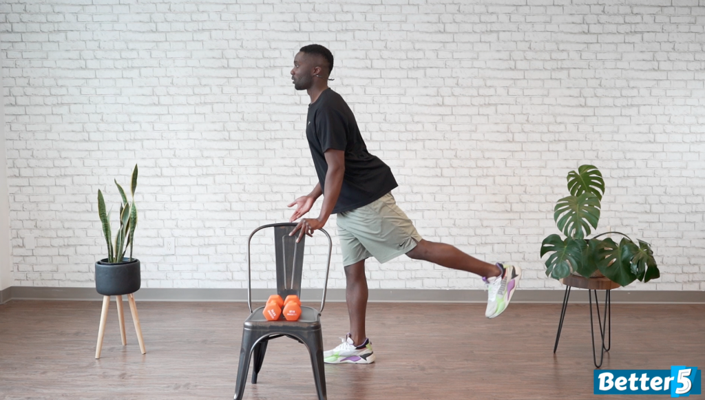 Standing rear glute leg extension exercise - ending position