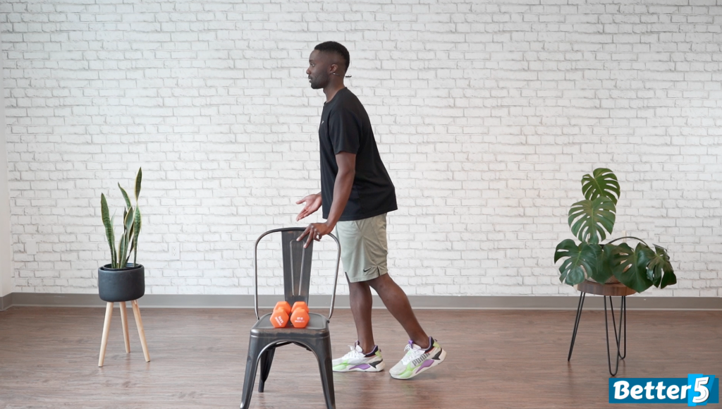 Standing rear glute leg extension exercise - starting position