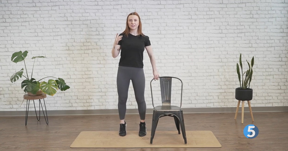 instructor doing at home excercises for seniors