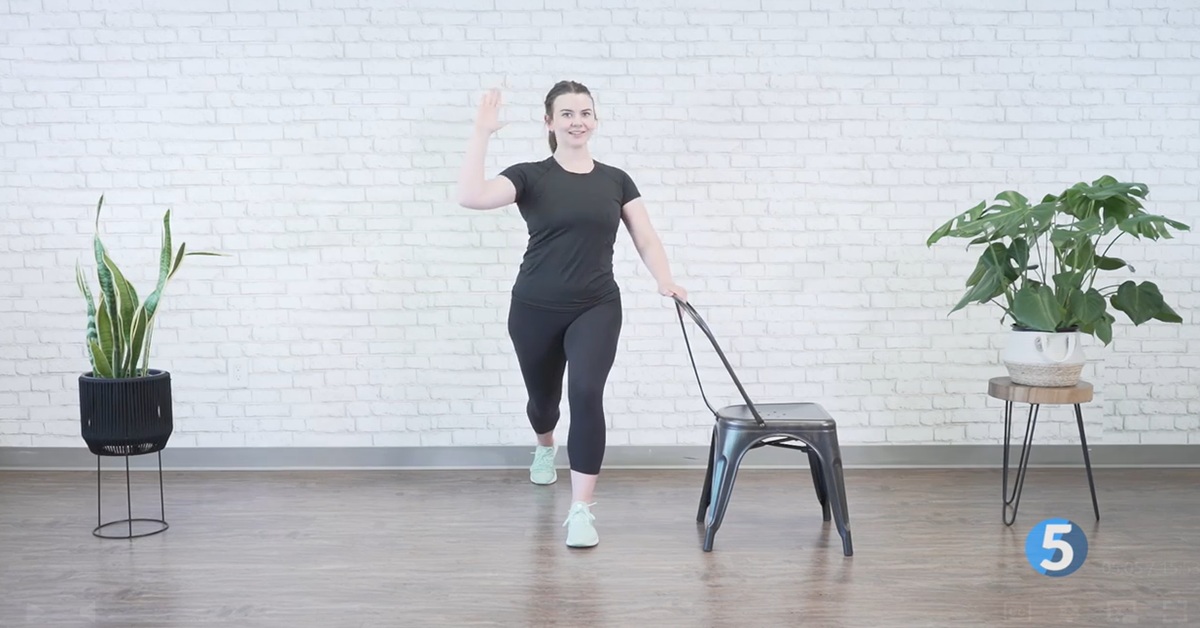 instructor doing at home glute excercises for seniors