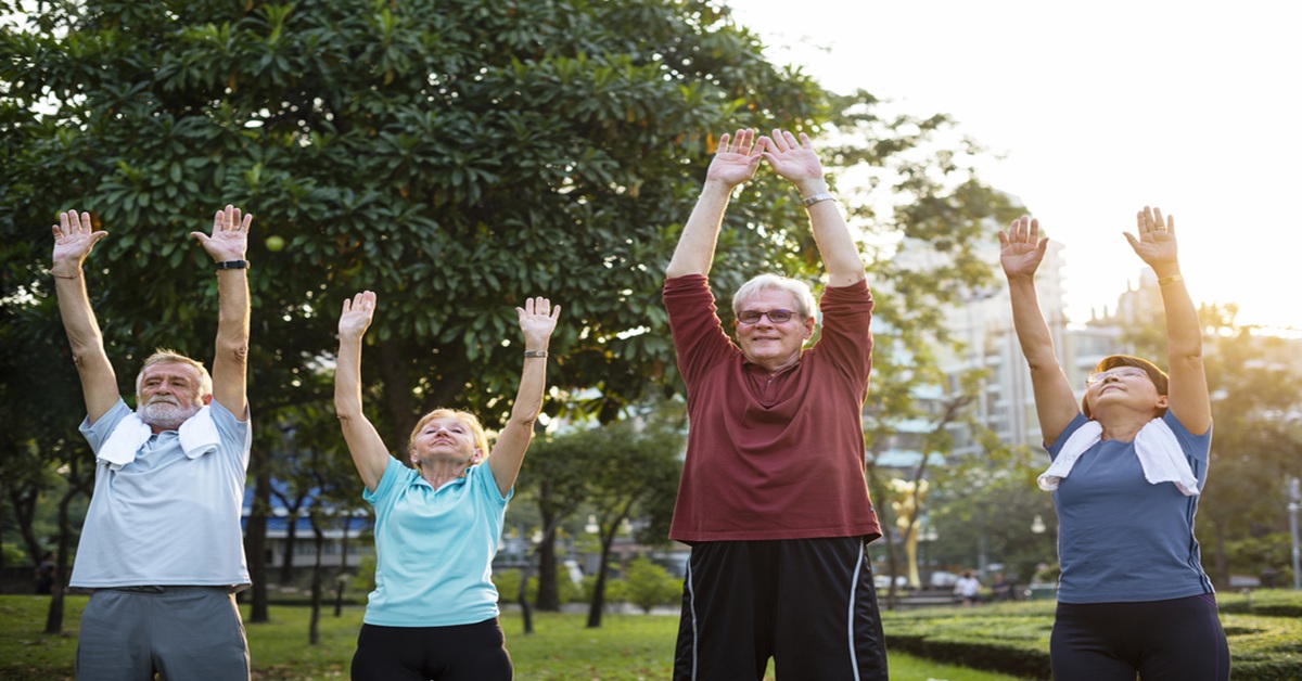 Seniors doing gentle group excericse