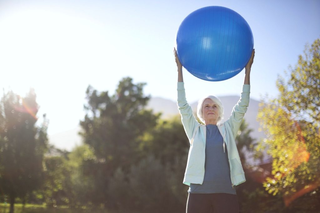 senior with stability ball