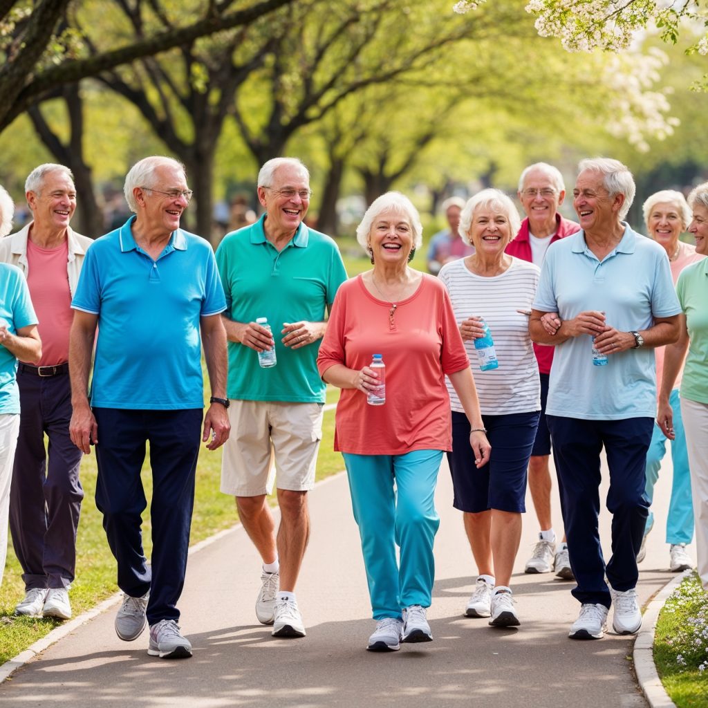 A group of elderly individuals taking a walk, showing that knowing how to structure your day in retirement can lead to a healthy and fulfilling lifestyle.