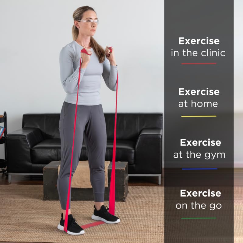 Woman exercises with a flat resistance band, a simple and effective tool for at-home senior workouts.