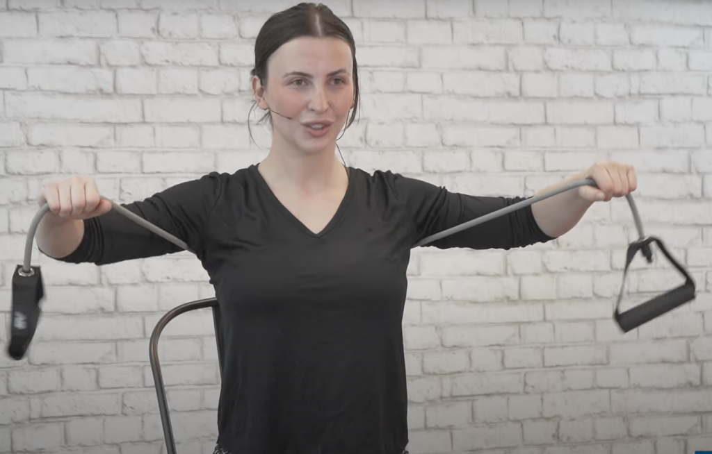 Seated resistance band exercises - chest press - starting position