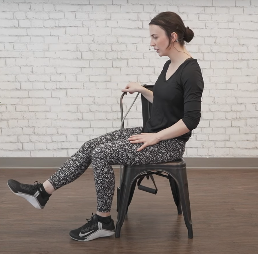 Seated Resistance Band Exercise - leg press ending position