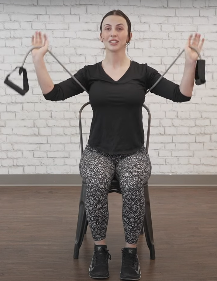 Seated resistance band exercises - shoulder press - starting position