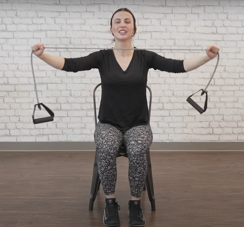 Seated Resistance Band Exercise - pull apart ending position
