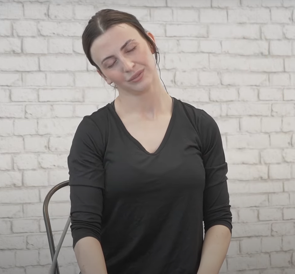 Seated Resistance Band Exercise - anterior deltoid stretch 2 - position 3