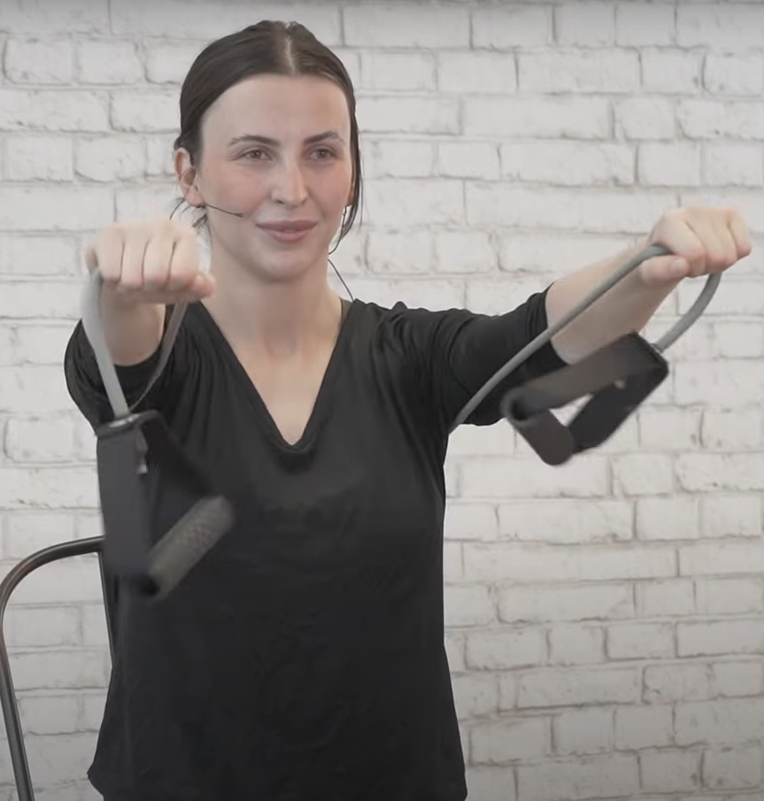 Seated resistance band exercises - chest press - starting position