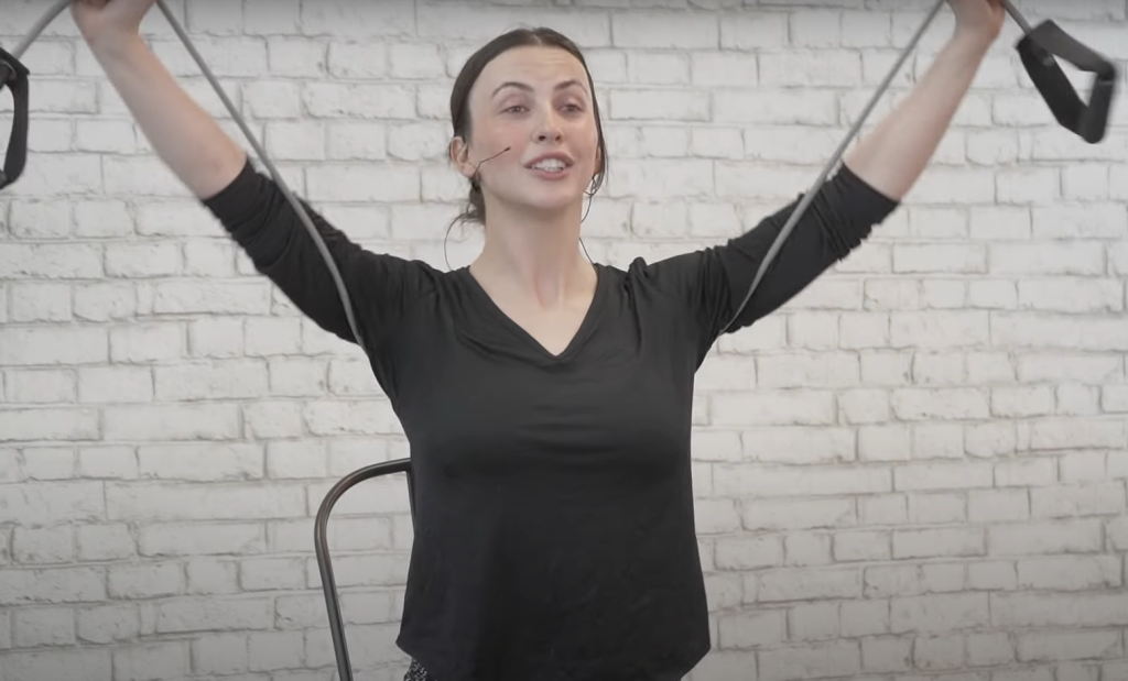 Seated resistance band exercises - shoulder press - ending position