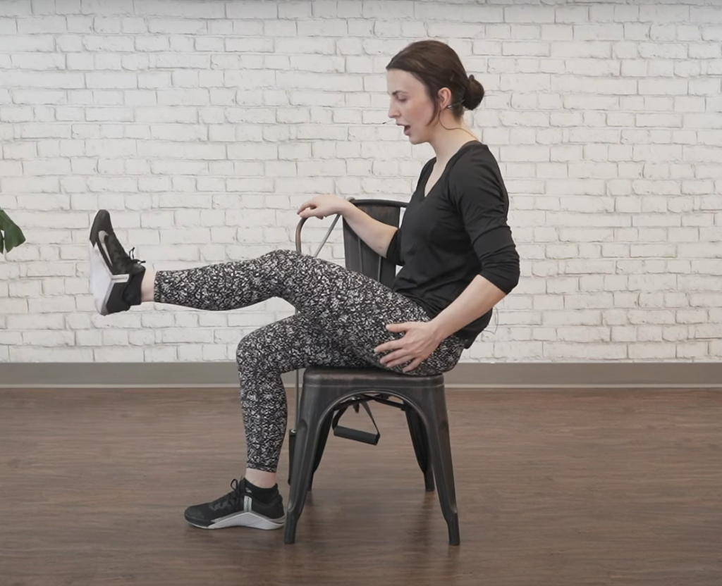 Seated resistance band exercises - leg raise - ending position