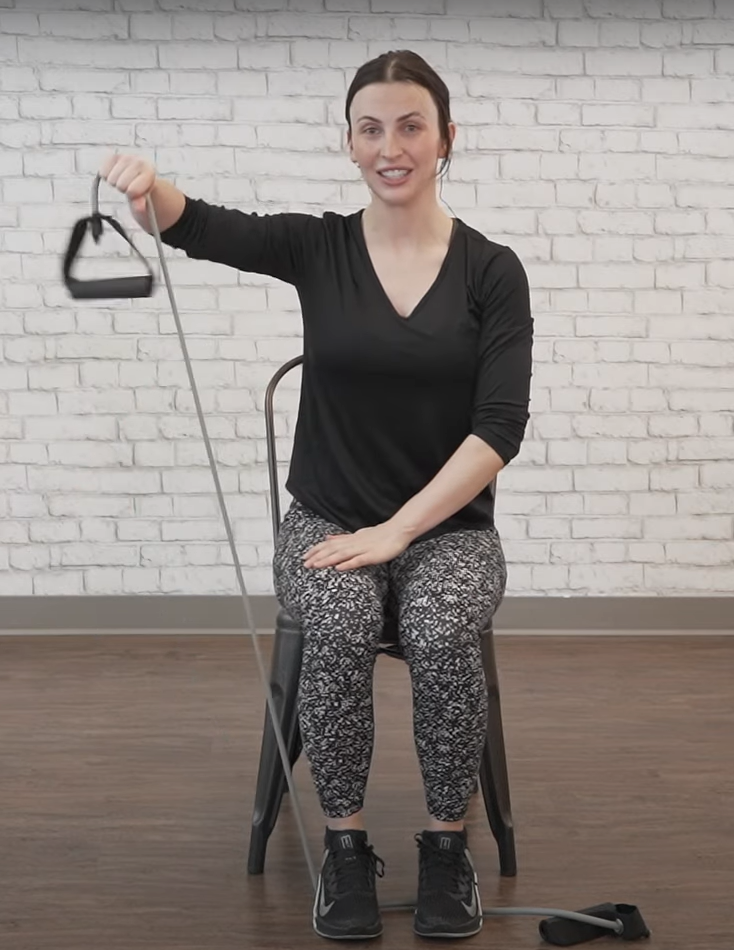 Seated Resistance Band Exercise - lateral raise ending position