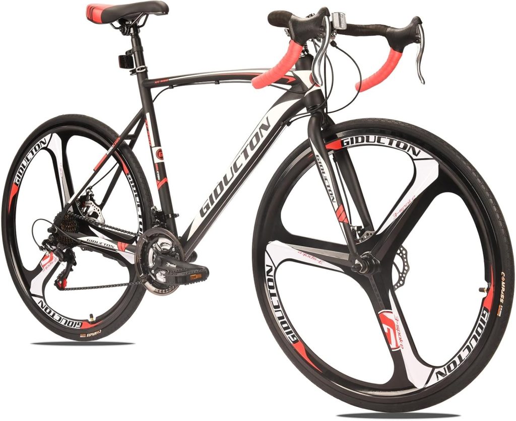 One of the best bikes for seniors, the EUROBIKE road bike, featuring a sleek black and red design.