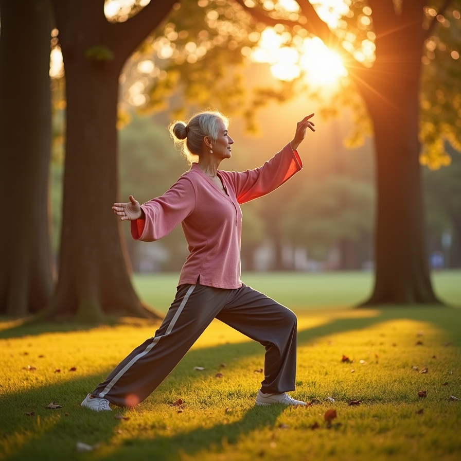 A joyful senior woman laughs as she is exercising